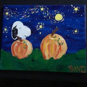 Snoopy in the pumpkin patch.